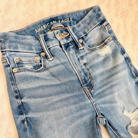 American Eagle Super Hi-Rise Jegging distressed sz 000 - Picture 3 of 10